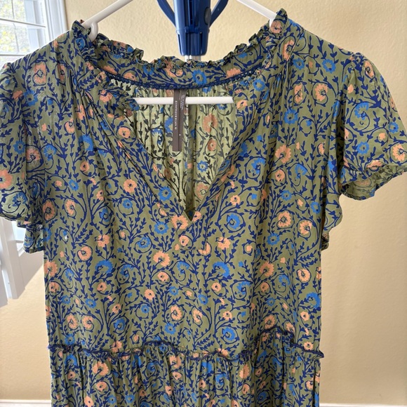 Anthropologie Penrose Tiered Tunic Dress Women Size M Floral Green Beach Boho - Picture 4 of 12